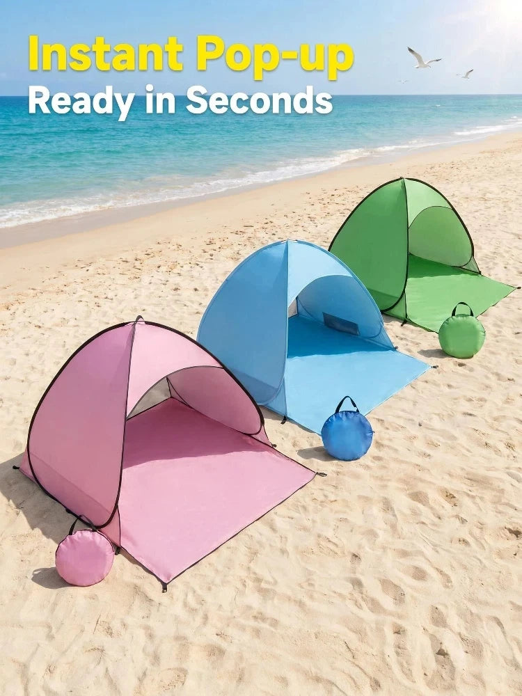 1-Piece Instant Pop-Up Beach Tent for Family, Spacious Triangle Outdoor Shade with Carrying Bag – Lightweight Polyester, Portable for Camping, Hiking & Travel