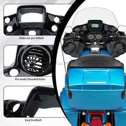 For Harley Touring Road Glide FLTR/I 1998-2009 FLTRX 2010-2013 Black Inner Fairing Cover with 4 6.5" Speaker Pods Motorcycle