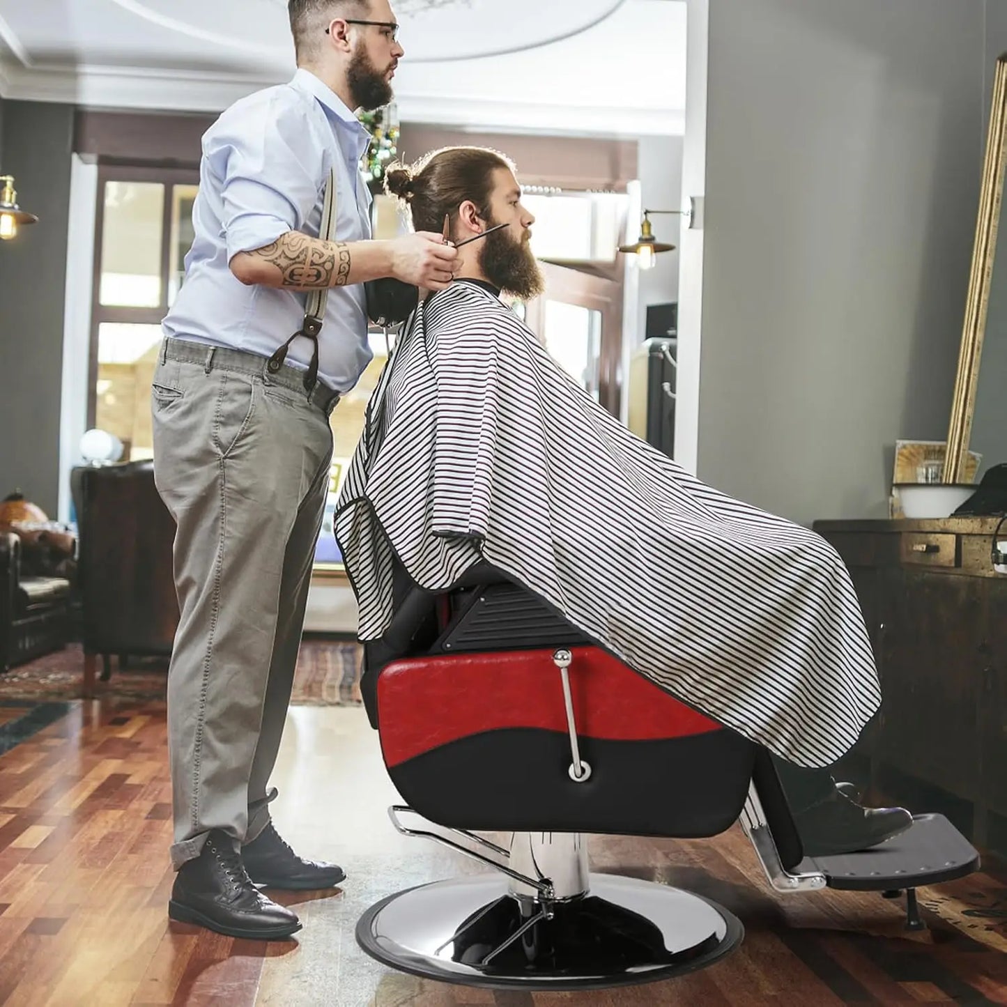Barber Chairs for Barbershop, Heavy Duty Hydraulic Barber Chair 360° Swivel Reclining, Adjustable PU Leather Beauty, Customized