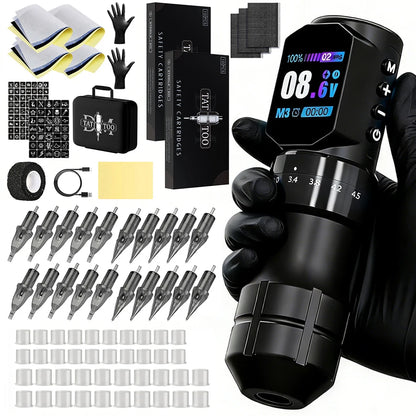Tattoo Machine Kit Professional Adjustable Stroke Wireless Coreless Brushless Motor Tattoo Pen With Tattoo Ink Tattoo Blue Soap