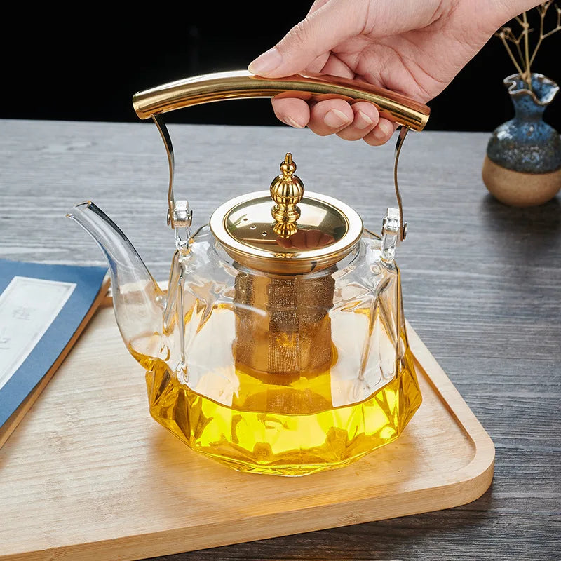 Glass Beam Pot Flower Tea Pot Health Pot Heat Resistant Glass Teapot With Strainer Infuser Teapot to Boil Water Kettle Gaiwan