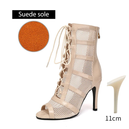 DKZSYIM Dance Boots Latin Women Ballroom Dance Shoes Ladies Girls Soft Soles Tango/Salsa Dance Shoes Sexy Thin Heel 7cm-11cm