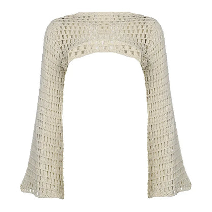 Long Sleeve Crochet Crop Top Summer Knit Hollow Out Mesh Cover Ups 2024 Women‘s Y2k Crochet Tops Pullover Streetwear