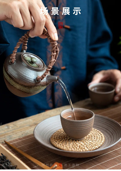 400ml Clear Water Wood-fired Porcelain Lifting Handle Teapot Aesthetic Tea Infuser Pot Tea Maker Kettle With Strainer Teaware