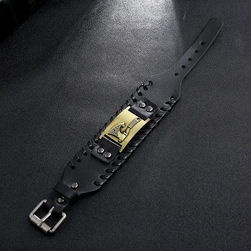 Trendy Wide Edition Leather Woven Rune Viking Tomahawk Bracelet Charm Man Bracelet New Fashion Hip Hop Punk Jewelry Accessories