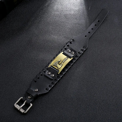 Trendy Wide Edition Leather Woven Rune Viking Tomahawk Bracelet Charm Man Bracelet New Fashion Hip Hop Punk Jewelry Accessories
