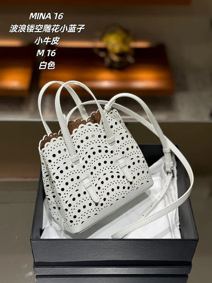 New Tote Bag French Cowhide Handmade Bag Niche Laser Engraved Hollow Leather Vegetable Basket Bag Casual Versatile Temperament