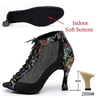 Latin Shoes Salsa Tango Ballroom Party Sports Women's Heeled Boots Summer Breathable Sandals Outdoor Dance Boots On Sale