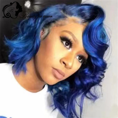 Blue Body Wave Lace Frontal Wig Angel Hair 180%Density  Human Hair Wigs 100%Human Hair Quality Blue Colored 13*4 Lace Front Wigs