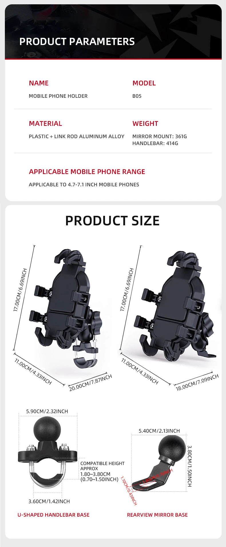 Mobile Phone Holder With Shock Absorber Module Adjustable at Any Angle for Motorcycle Scooter ATV bike Cell Phone Bracket