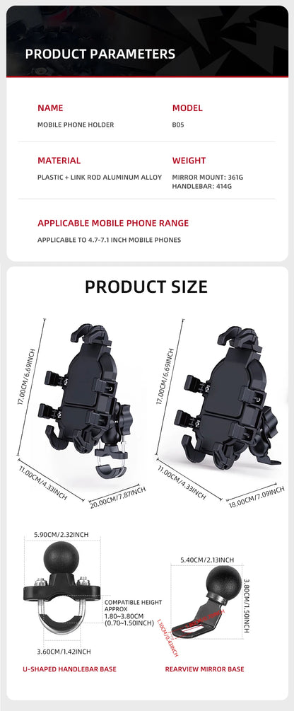 Mobile Phone Holder With Shock Absorber Module Adjustable at Any Angle for Motorcycle Scooter ATV bike Cell Phone Bracket