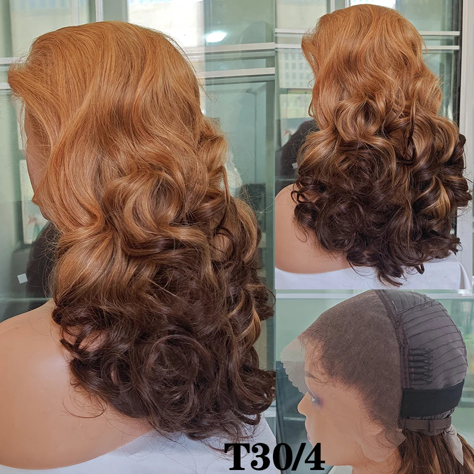 100% Vietnamese Hair Wigs Super Double Drawn Ombre Bouncy Body Wave 250 Density Highlight HD Lace Frontal Wigs Human Hair Genger