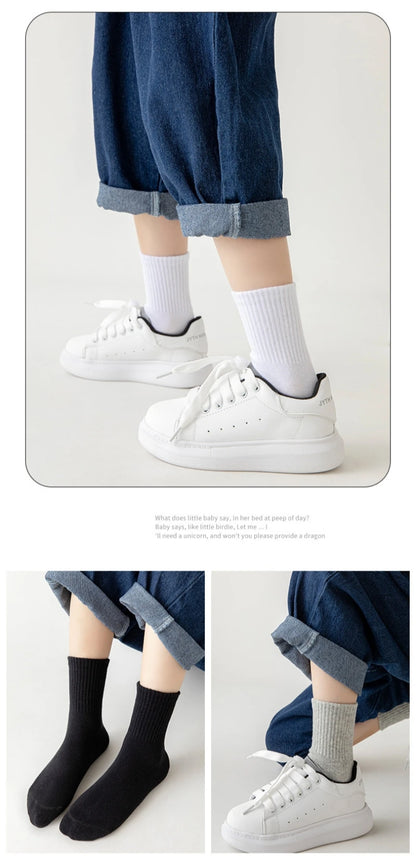 Horetong 5 Pairs Pure Cotton Soft Student Socks Breathable Absorbing Sweat Sport Socks Boys Girls Middle Tube Sock For 3-13 Year