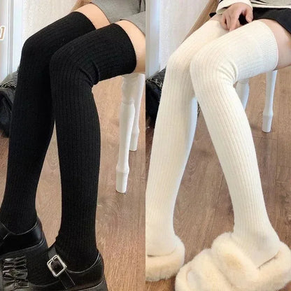 Long Socks Women Soft Wool Cashmere Socks Winter Solid Knitted Stocking Skinny Casual Knee High Fluffy Warm Thicken Girls Socks