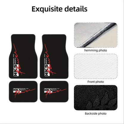 4pcs- Car Floor Mats With HKS POWER AND SPORTS Logo And Vibrant Color Prints, Car Interior Upgrades, Eye-Catching Patterns, High