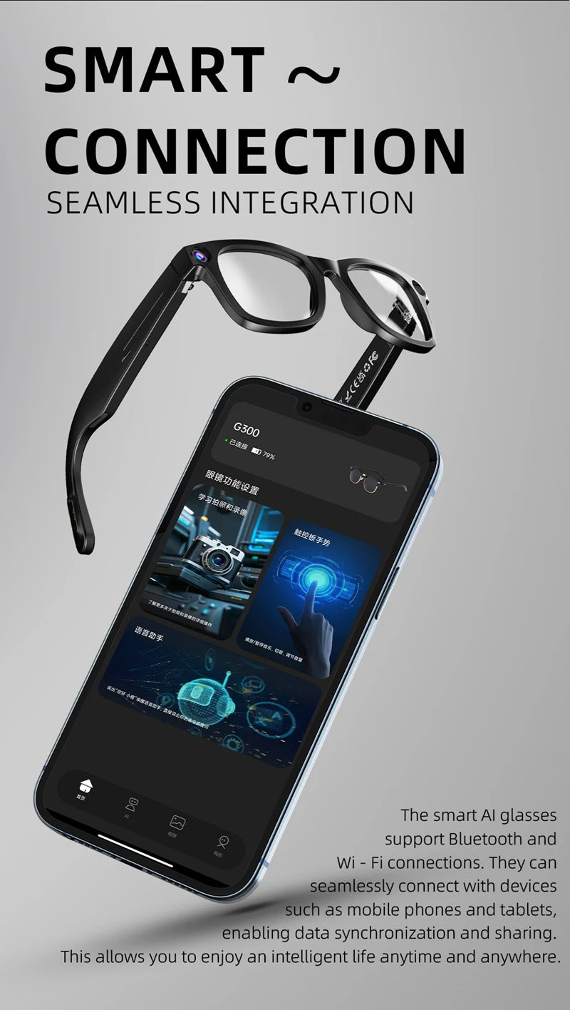 Xiaomi 4k Smart AI Bluetooth Glasses HD 800W pixel Shooting Waterproof Camera Photo Video Voice Call Translation Smart Glasses