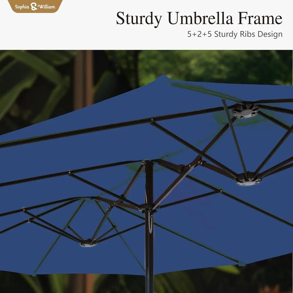 15ft Extra Large Outdoor Patio Umbrella with Base, Heavy Duty Double-sided Fade Resistant, Ideal for Pool, Garden, Backyard, Haz