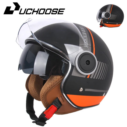 UCHOOSE 3/4 Open Face Motorcycle Helmets With For Men Women Vintage  Moto Bike Cascos Scooter Protective helmets