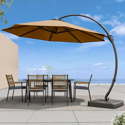 Outdoor Patio Umbrella with Base included, 11 FT Deluxe Curvy Cantilever Umbrella Heavy Duty Offset Hanging, Customized