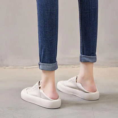 GKTINOO Genuine Leather Lace Up White Shoes For Women Flats Heel Sofe Soles Sneakers Shoes Luxury Leisure Fashion Big Head Shoes