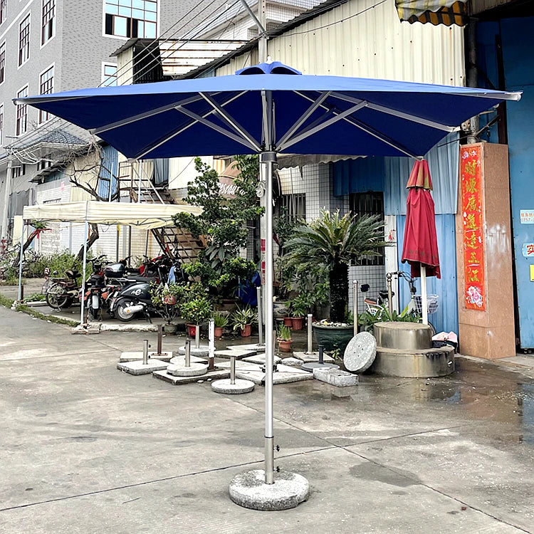 Pink Yellow Blue Striped Parasols Umbrellas Outdoor Luxury Aluminium Market Style Beach Umbrella with Fringe Outdoor for Shop