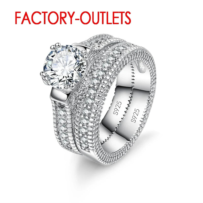 Genuine 925 Sterling Silver Wedding Ring Unisex Romantic Fashion Jewelry Cubic Zirconia Prong Setting  Wholesale