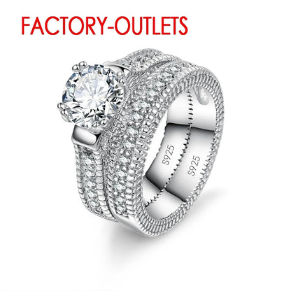 Genuine 925 Sterling Silver Wedding Ring Unisex Romantic Fashion Jewelry Cubic Zirconia Prong Setting  Wholesale