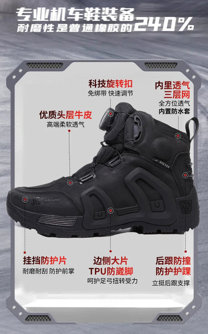 Motorcycle Riding Boots Waterproof Cowhide Leather Breathable Anti-Slip Wear-Resistant Touring Moto Shoes for Men Women