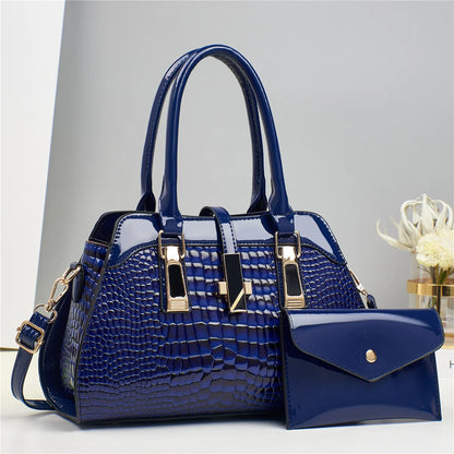 Luxury Brand Crocodile Handbag Women Tote Bag Bright Leather Women Purse Shoulder Bag Female Top-handle Bags Commuting Shopping