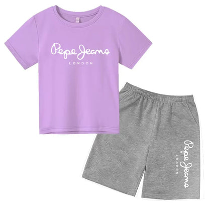 Kids Summer Fashion Casual Set - Boys Girls Toddler Clothes Charming Letter Print T-shirt with Short Sleeves And Shorts 3-12 Yea