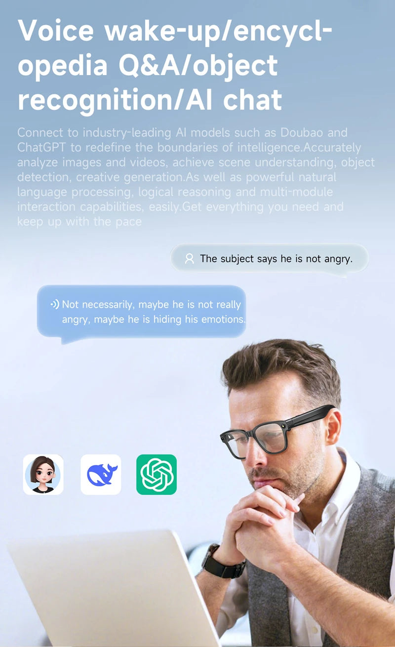 AI Smart Glasses 8 Million Camera Bluetooth Sunglasses Shoot Audio Call Video Music Player Multifunctional Smart Glasses