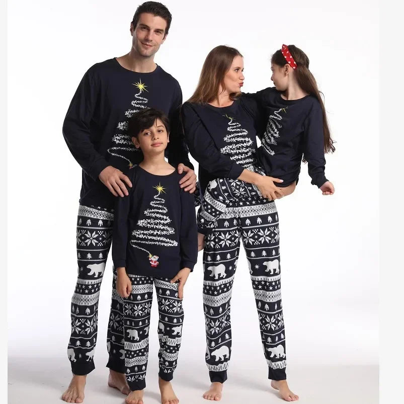 Christmas Family Matching Pajamas Set Firework Print Mom Dad Kids Home Clothes Warm Soft Sleepwear Baby&Dog Romper Pjs Xmas Look