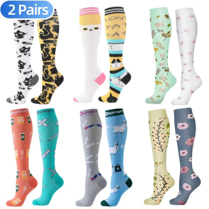 2Pairs New Cat Compression Socks Knee High 20-30 Mmhg Fit Medical Edema Diabetes Varicose Veins Running Compression Sports Socks