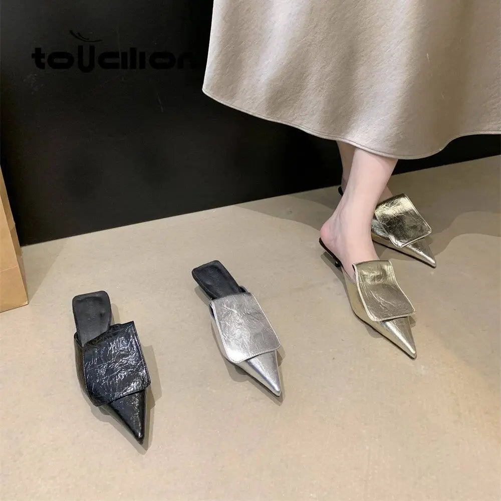 Luxury Summer Shoes Women Heels Gold Silver Black Pu Pointed End Elegant Women's Pumps Fashion Party Office Luxury High Heel