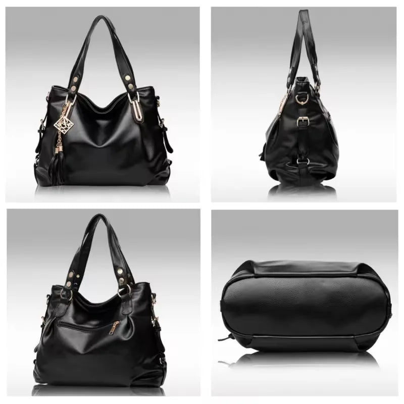 PU Fashion Large Capacity Women's Tote Bag, Single Shoulder Bag with Frill Decoration, Multi-pocket Design