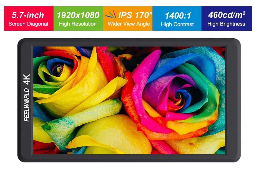 Feelworld F570 5.7" IPS 4K Full HD 1920x1080 HDMI On-camera Field Monitor with NP750 Battery + Charger for Canon Nikon Sony DSLR