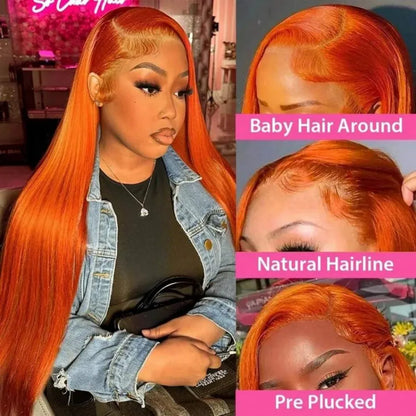 Colored Ginger Human Hair Wigs 13X6 Hd Lace Frontal Wig Straight Lace Front Wigs Pre Plucked 30 Inch 250 Density For Black Women