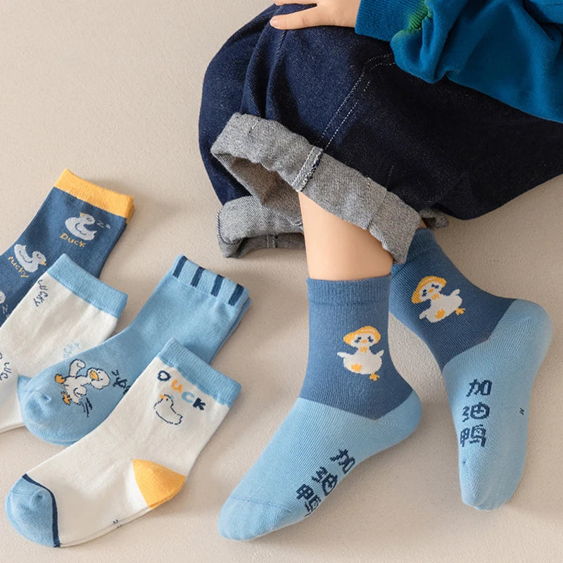 10 Pairs Boys Cartoon Duck Socks Children Baby Toddler Sport Socks School Student Spring Autumn Soft Kids Fashion Mid Tube Socks