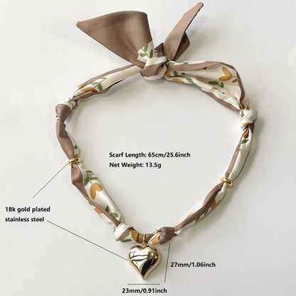 Women’s Fashion Scarf Necklace with Large Stainless Steel Heart Pendant Stackable Bandana Jewelry