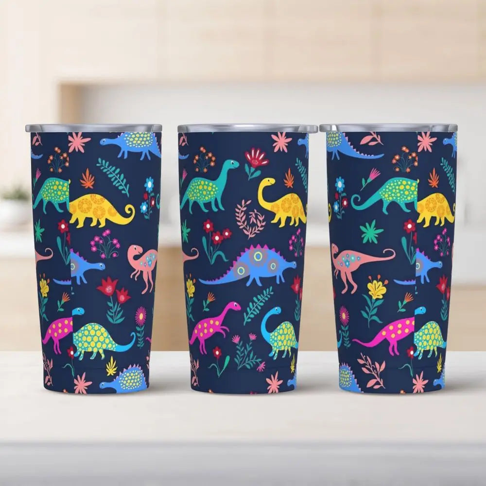 Stainless Steel Tumbler Dinosaur Silhouette Mugs Cup With Straws Animal Beach Cold Drink Water Bottle Insulated Thermal Mug
