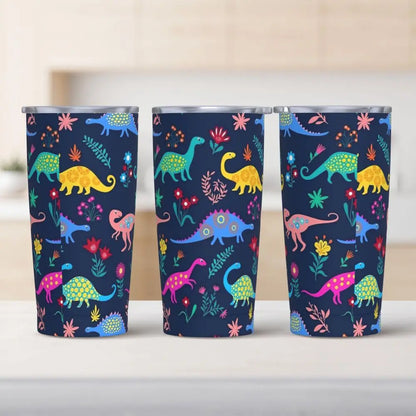 Stainless Steel Tumbler Dinosaur Silhouette Mugs Cup With Straws Animal Beach Cold Drink Water Bottle Insulated Thermal Mug
