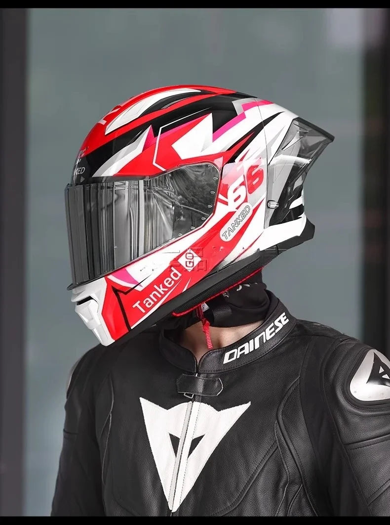 TANKED Motorcycle Helmet DOT ECE2206 Helmets Street Racing Capacete Pink Visor Double D Buckle Women Casco Moto S M  LCascos