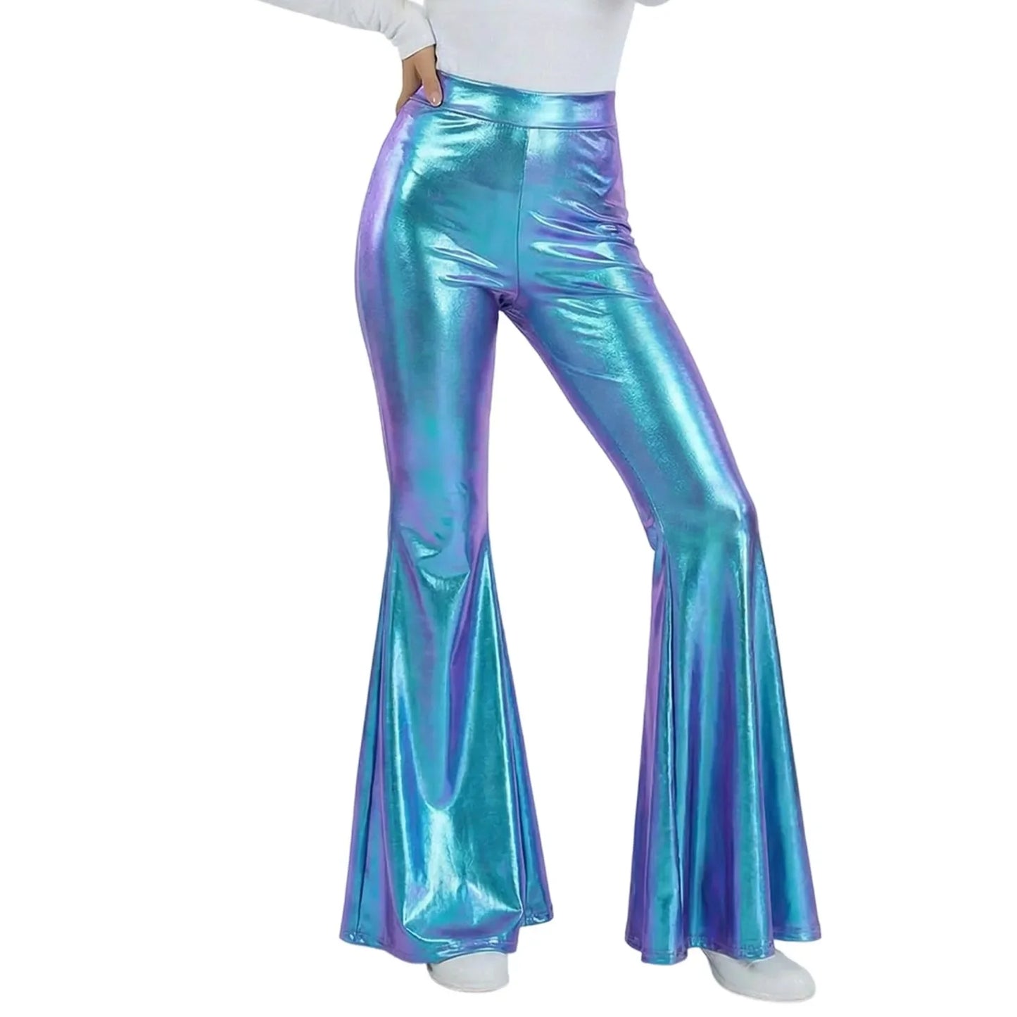 Sequin Women Flared Pants High Waist Shiny Disco Party Trousers Loose Fit Dance Club Stretchy Bell Bottom Wide Leg Trousers New