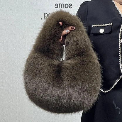 Solid Color Faux Fur Bag for Women Winter Soft Plush Handbags Ladies Small Elegant Tote Bags Fashion Trend Female Furry Purse