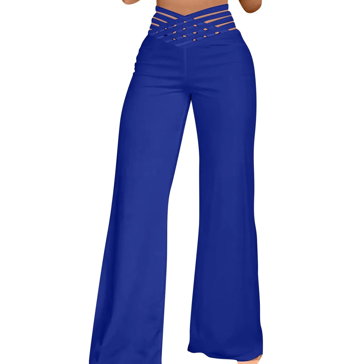 Women Wide Leg Flared Pants New Y2k Casual Crisscross Sheer Mesh Patch High Waist Trousers Elegant Streetwear Work Pants