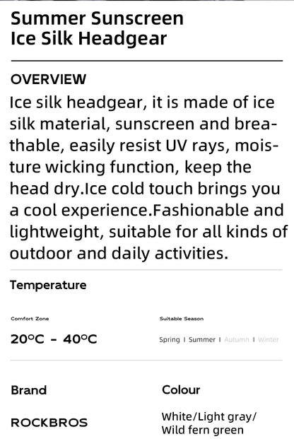 ROCKBROS Ice Silk Cycling Face Mask Cover Summer Breathable Cool Sports Bike Balaclava Anti-UV Cap Riding Headgear Cycling Masks
