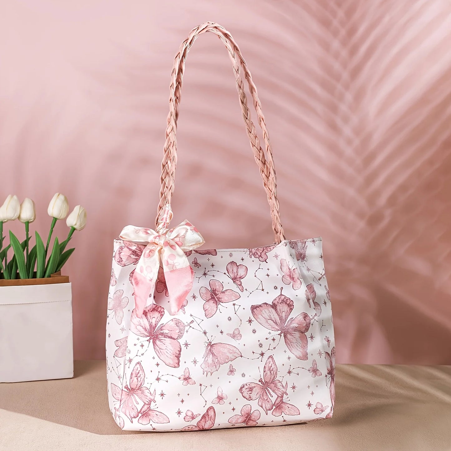 【Hot New】Cute Artistic Texture Butterfly Print Tote Bag for Women  Ideal for Shopping  Class & Commuting  Perfect Gift Option