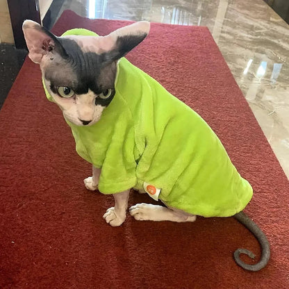 Soft Warm High Neck Fleece Pet Cat Hoodie Kitten Coat Sphynx Clothing without Hat for Cats Autumn Winter Pet Clothes Outfits