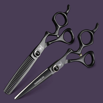 XUANFENG 6 inch Silver Curved Handle Hair Scissors Steel Barber Cutting Scissors and Thinning Scissors