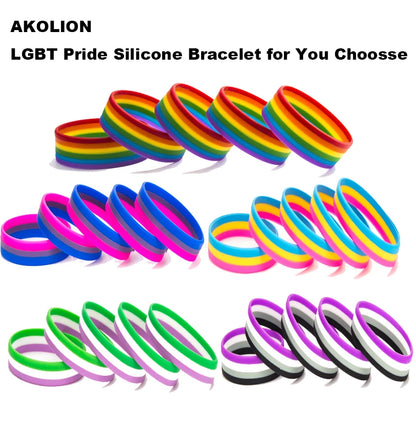 LGBT Pride Rainbow Pansexual Asexual Genderqueer Bisexual Wristband Jewelry Silicone Bracelet SLP-0000